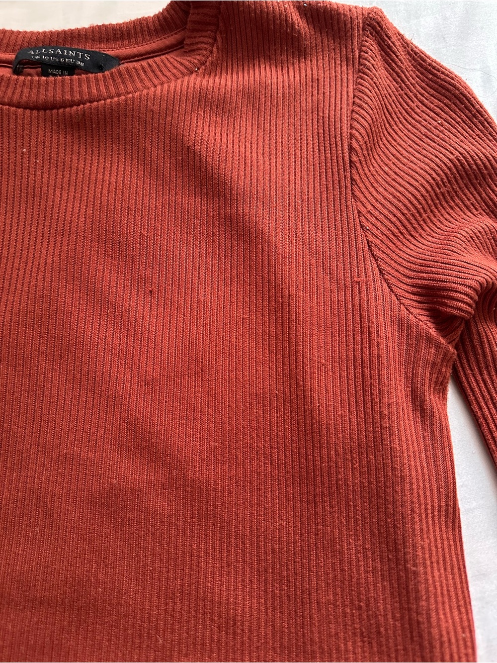 All Saints Molly LS Bodysuit Open-Back Ribbed Long-Sleeve Bodysuit in Berry Red - Picture 8 of 11